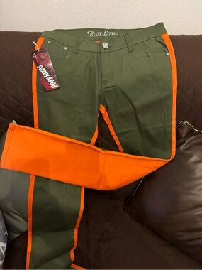 Rosy Loves Olive Green Pants with Orange Side Stripe